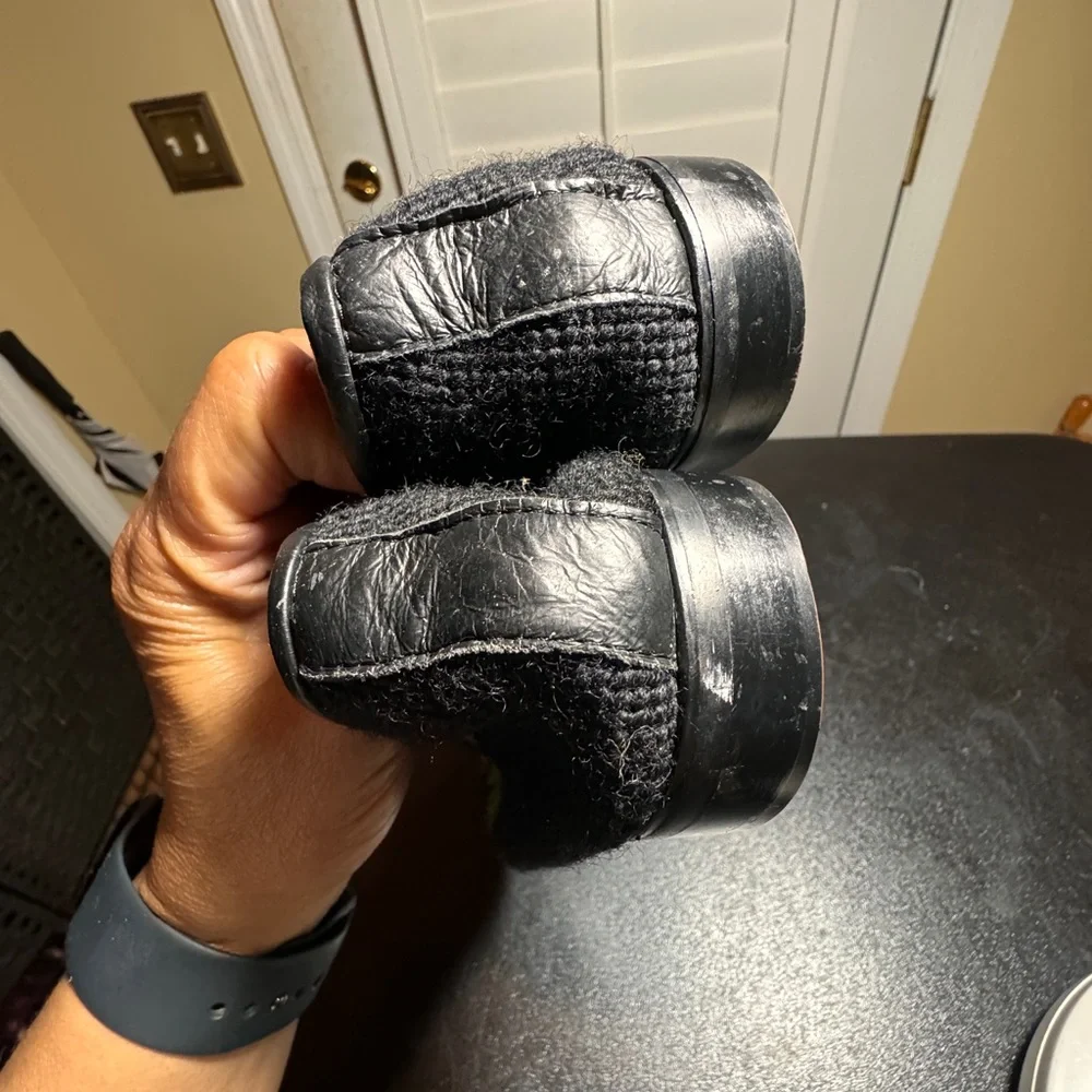 By Paige size 7 hand stitched black wool needlepoint leather loafers